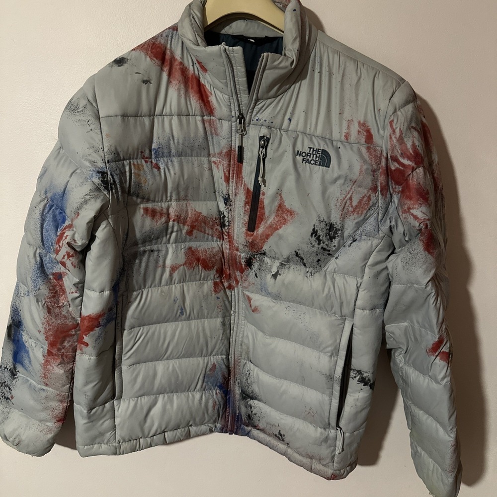 North Face Puffer Jacket Special Unique Painted Splatter Design Size Medium NF